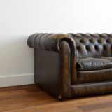 Vintage two-seater leather Chesterfield sofa
