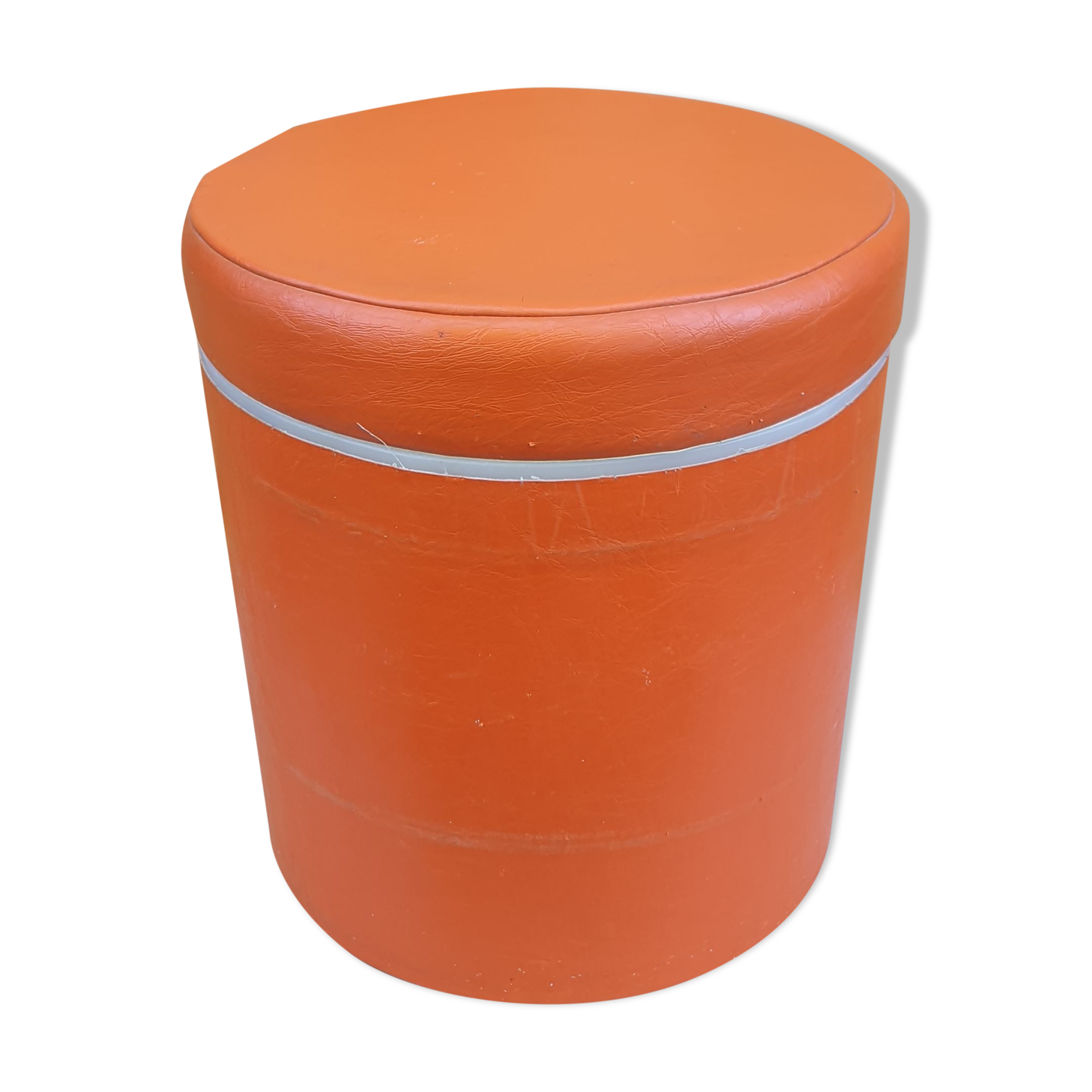 Pouf coffre seventies en skaï orange