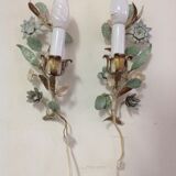 Painted metal flower sconces, vintage, 50s