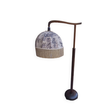 Wooden floor lamp with fabric shade, early 20th century