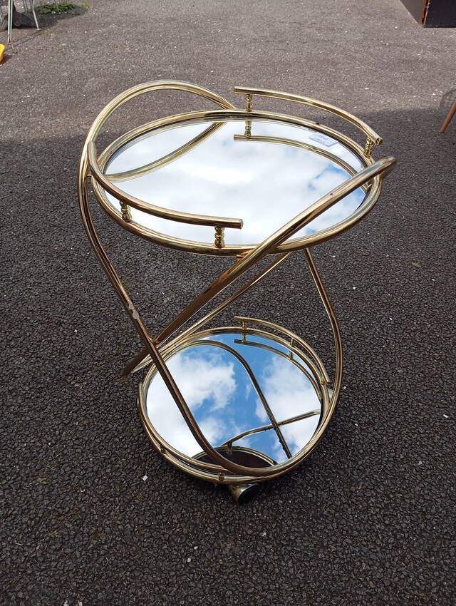 Desserte de salon circulaire à deux plateaux époque circa 1970-1980