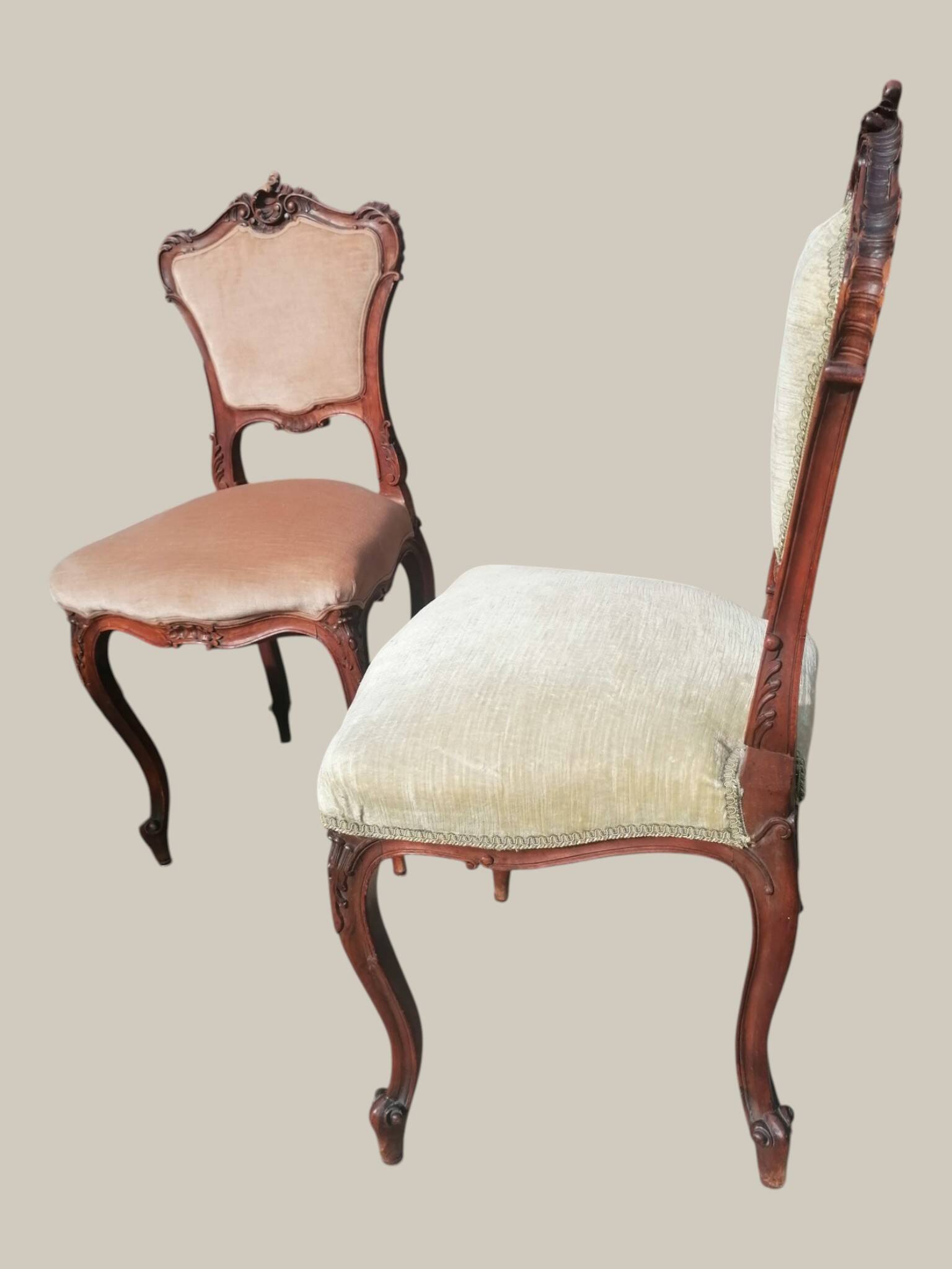 Salon Rocaille / Rococo - 2 fauteuils & 2 chaises - Noyer XIXe