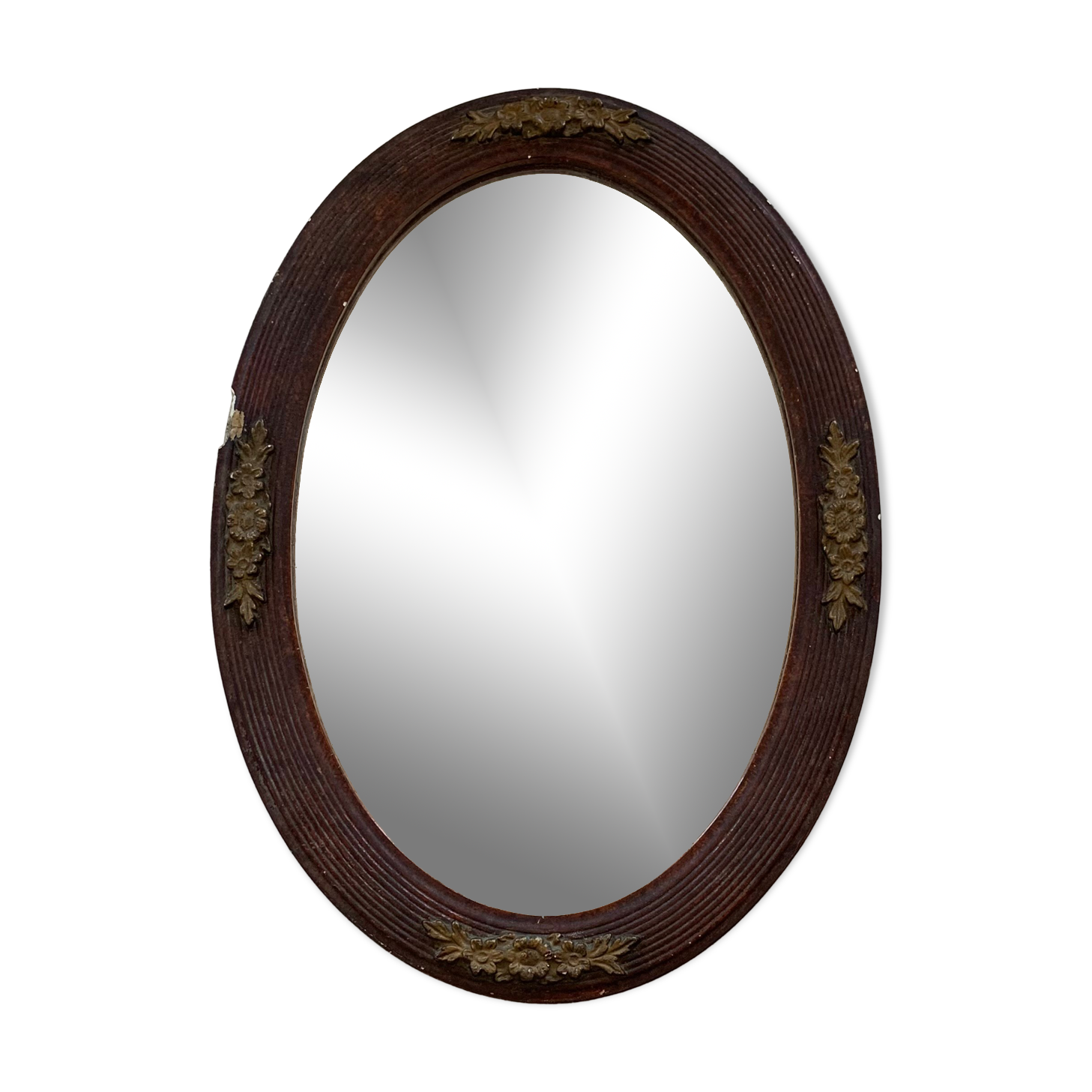 Old stitched oval mirror, 53x37 cm