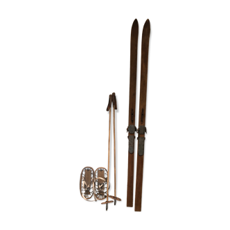 Vintage skis, snowshoes and poles