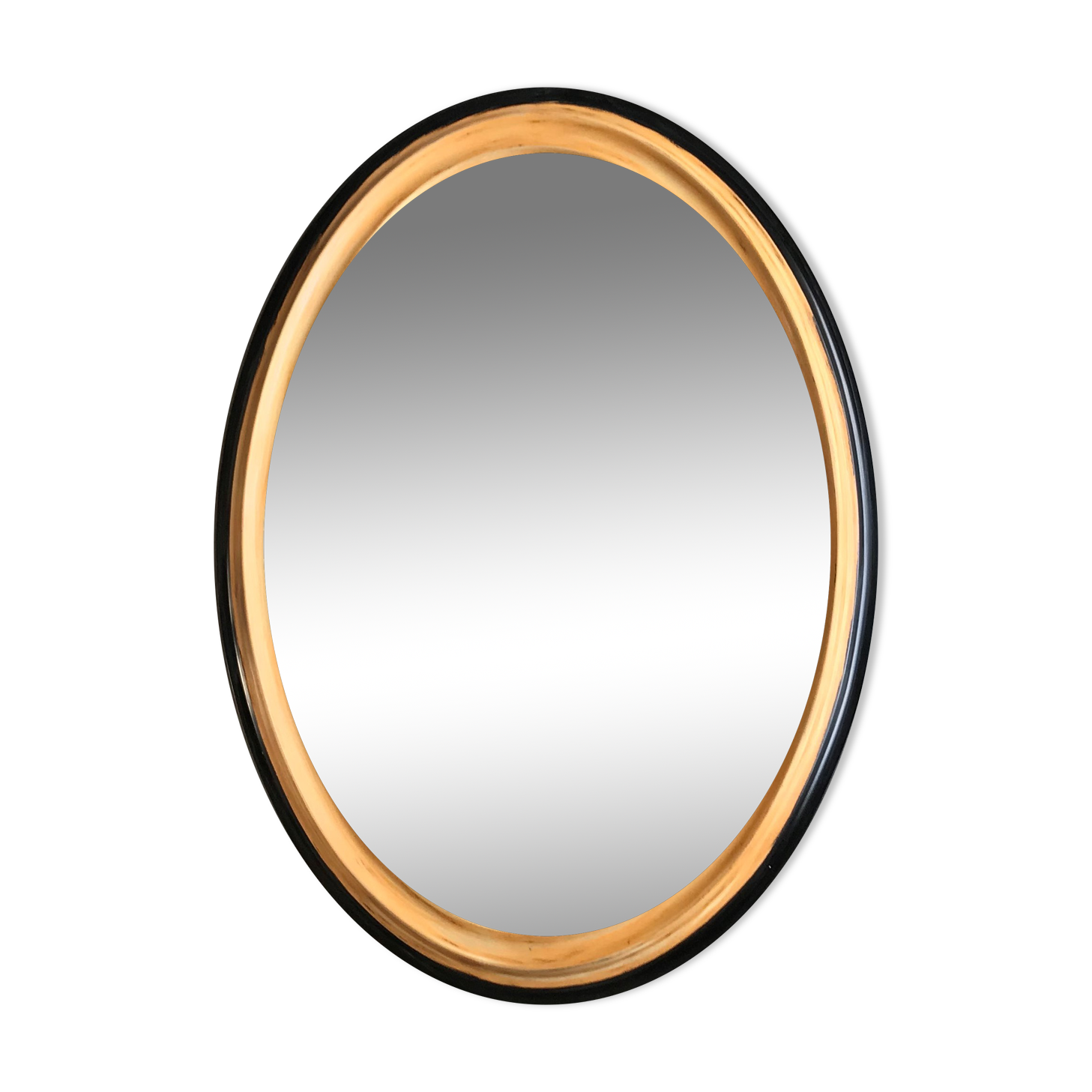 Oval mirror in wood and beveled ice - 88 cm by 63 cm