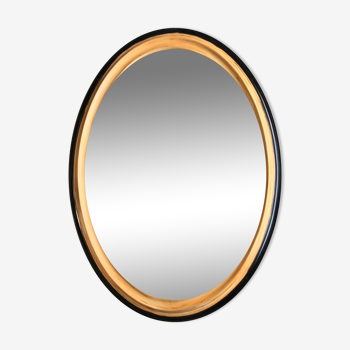 Oval mirror in wood and beveled ice - 88 cm by 63 cm