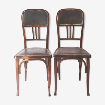 Deux chaises Baumann Bistrot vers 1912 toile enduite