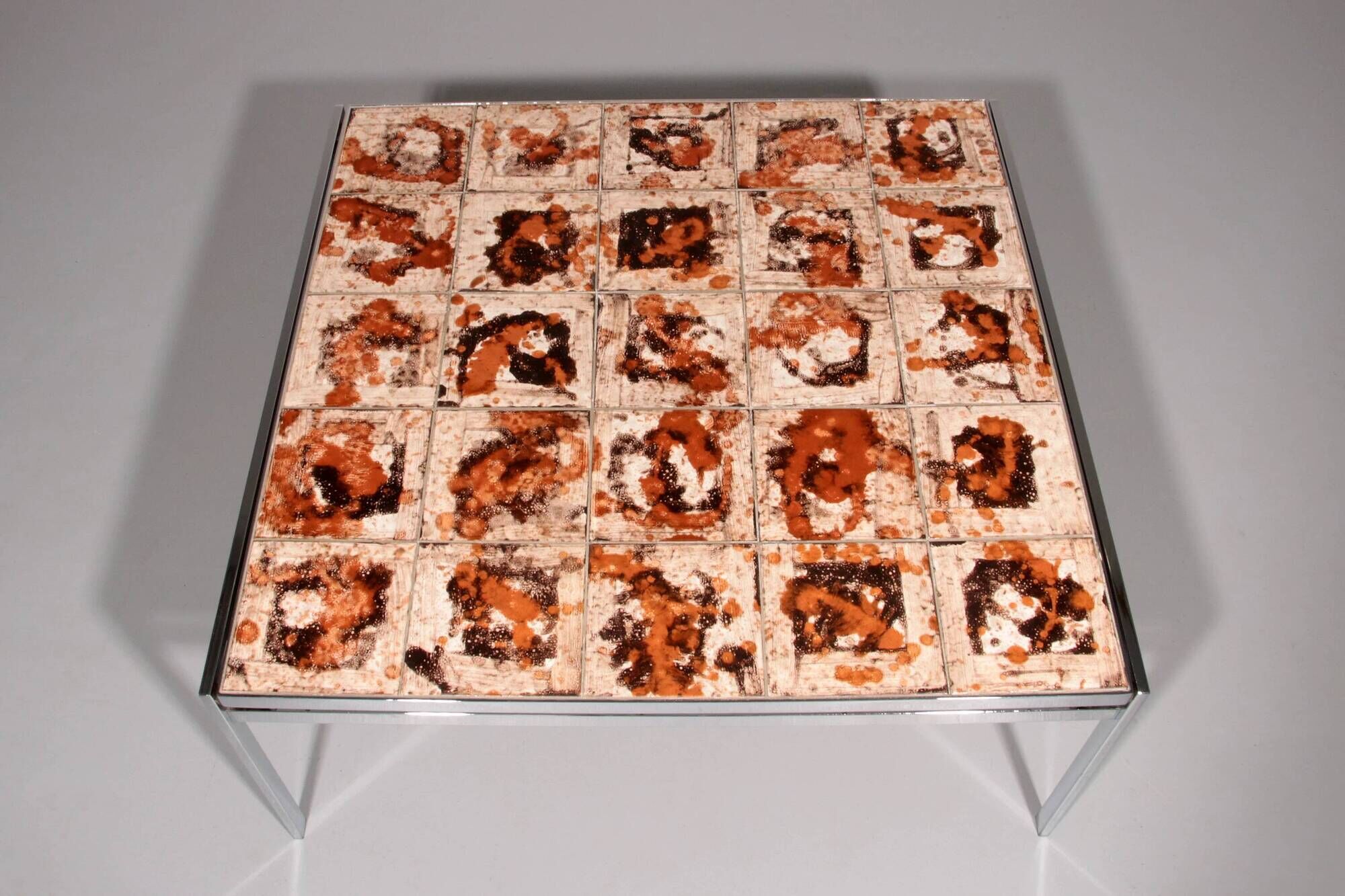 Coffee table in chrome-plated frame and ceramic tiles, Denmark, 1970s