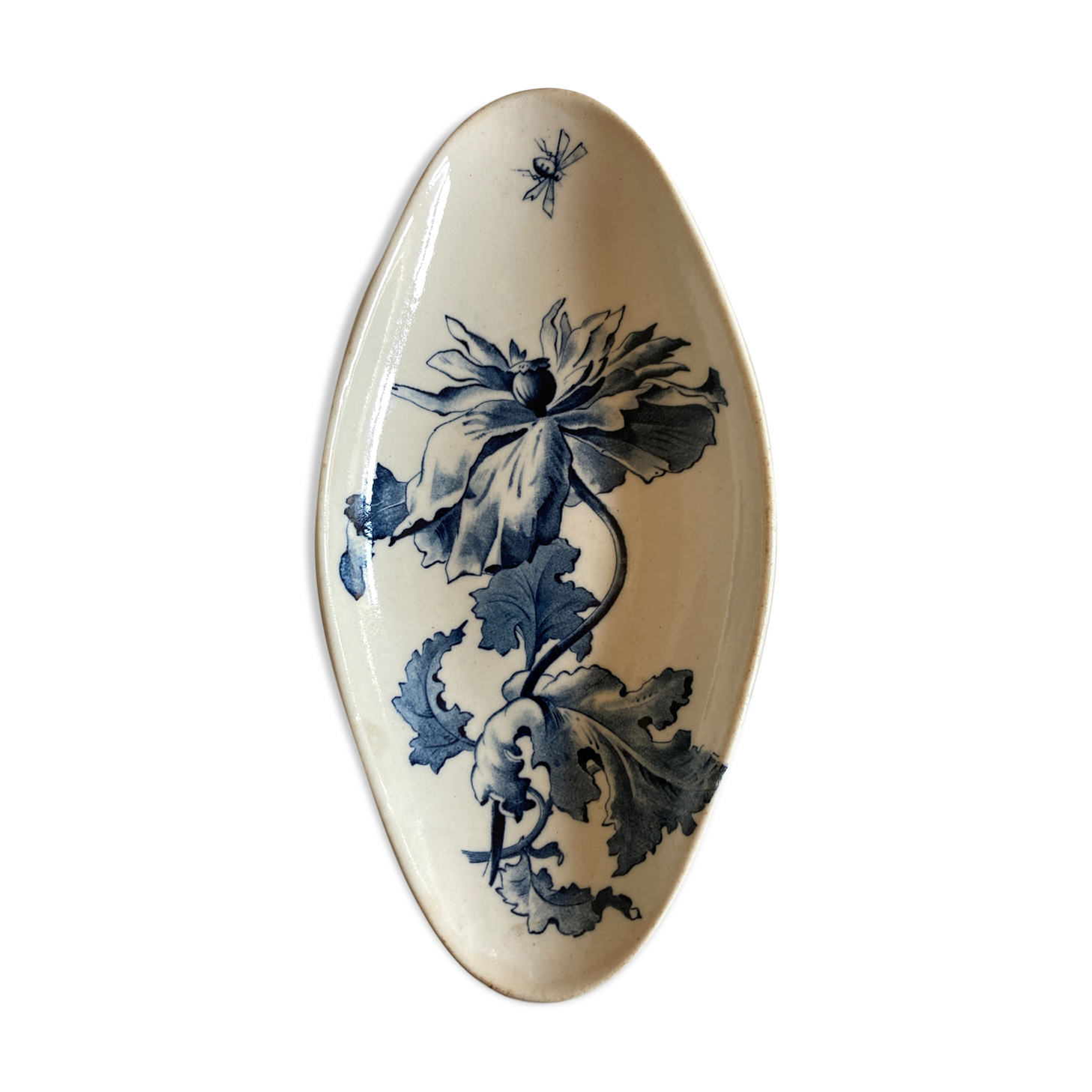 Dish raviots in Gien earthenware 19th decoration Summer blue black