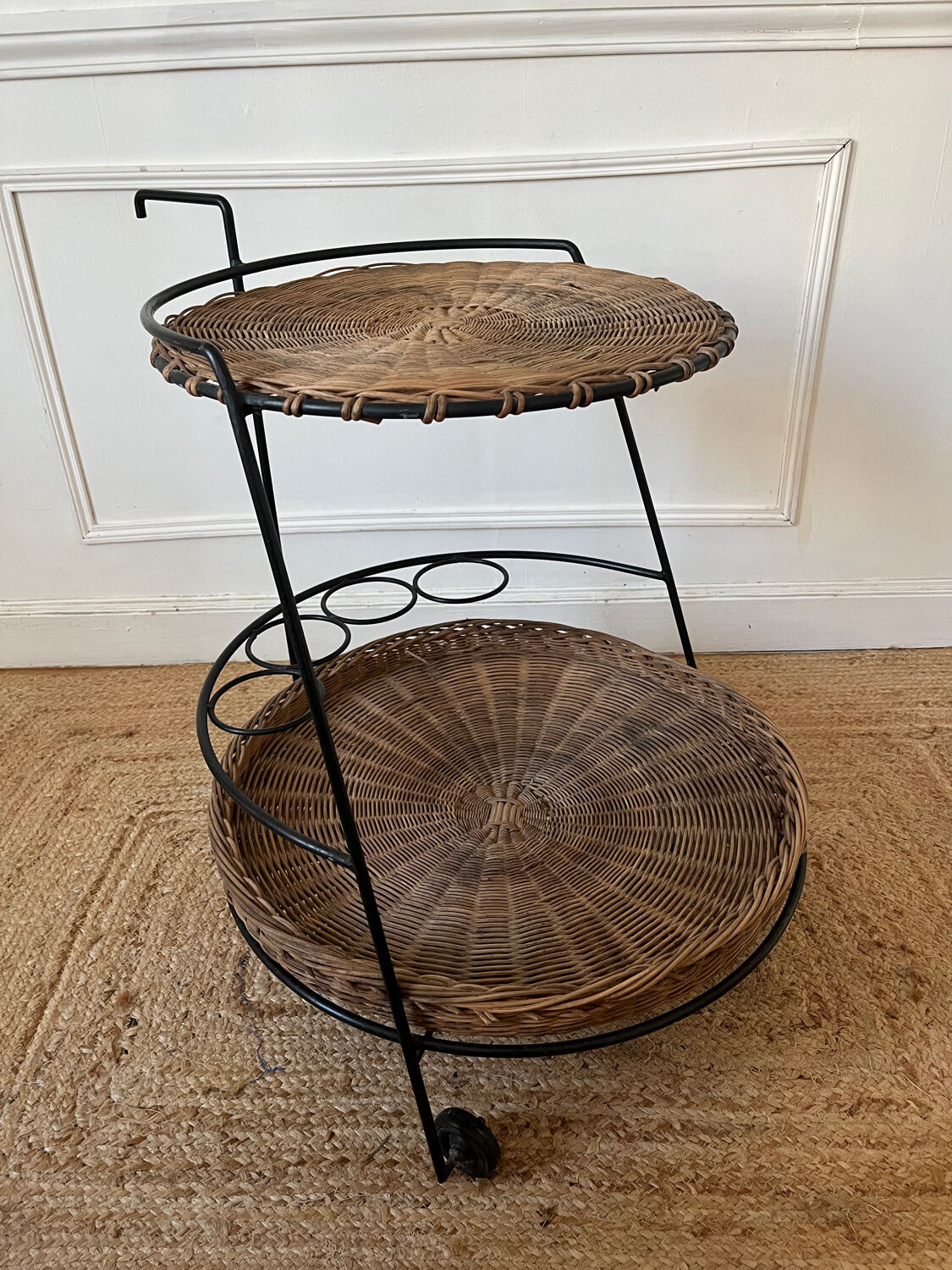 Metal and rattan dessert table Raoul Guys for Airborne 1950