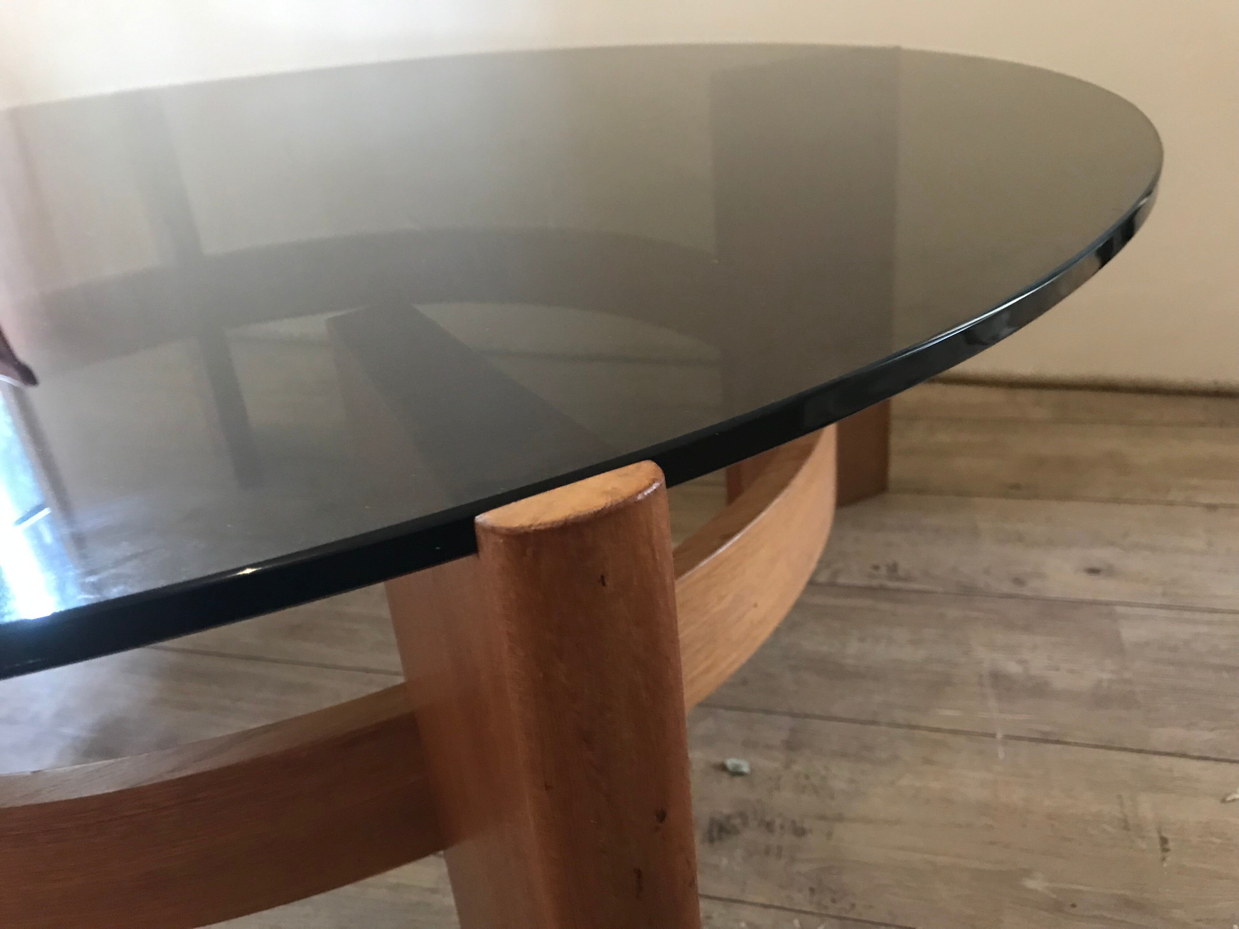 Vintage Danish teak coffee table and smoked glass