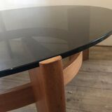 Vintage Danish teak coffee table and smoked glass