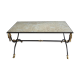 Coffee table in brushed steel and brass