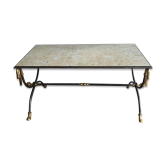 Coffee table in brushed steel and brass