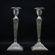 Pair of Neoclassical Victorian Silver Plated Candlesticks