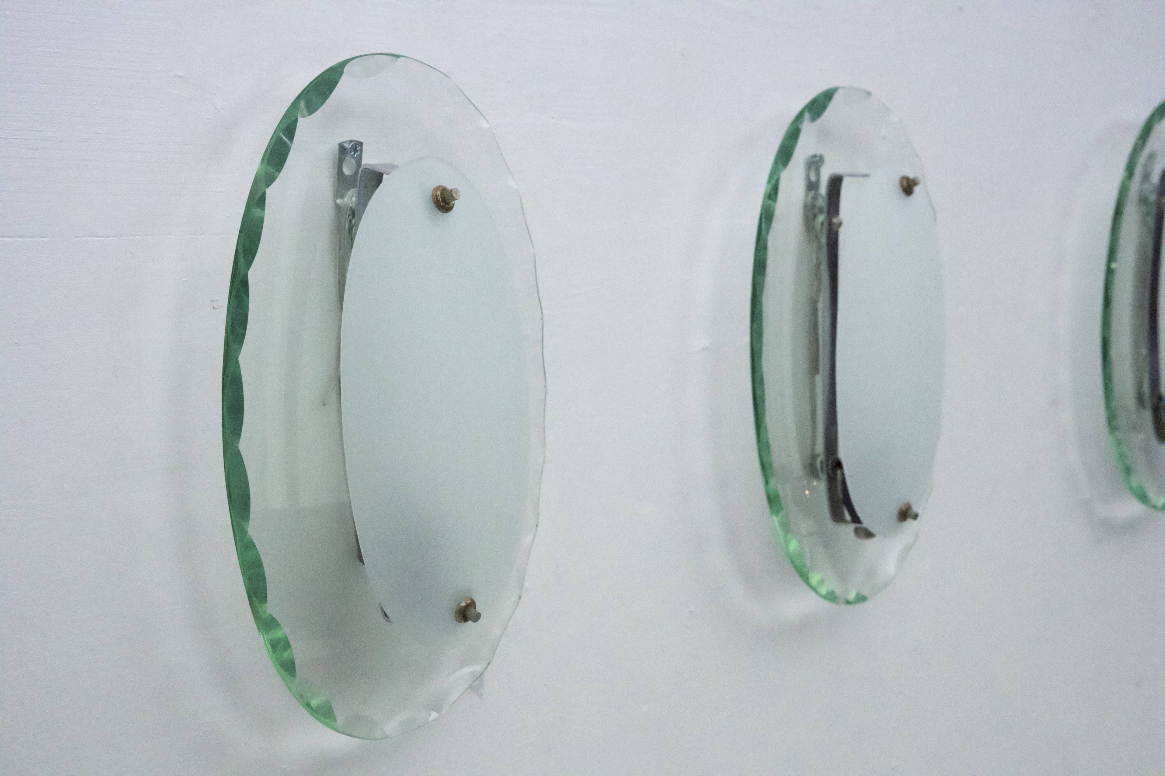 Set of Three Curved Glass Sconces by Cristal Art, Italy, 1960s
