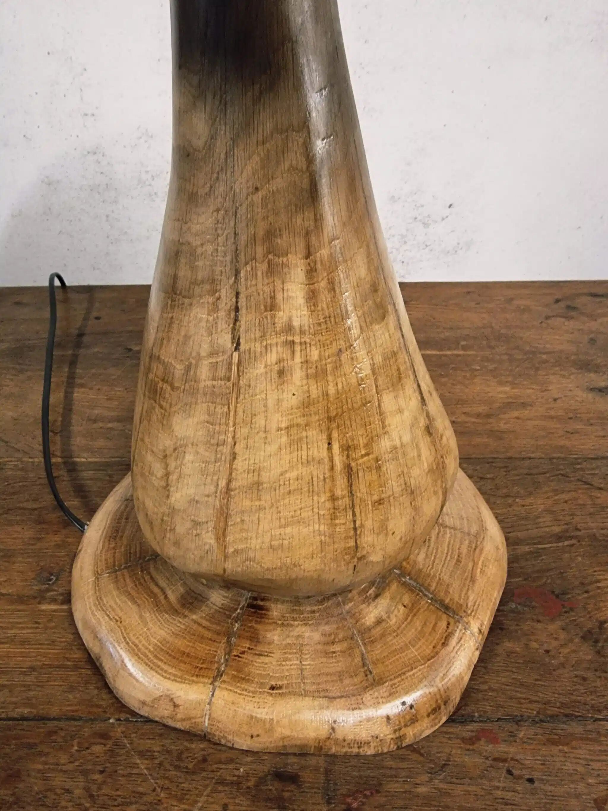 Hand-carved oak table lamp in the shape of a mushroom