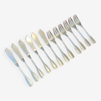 6 forks and 6 fish knives in silver-plated metal, Filet model 1950