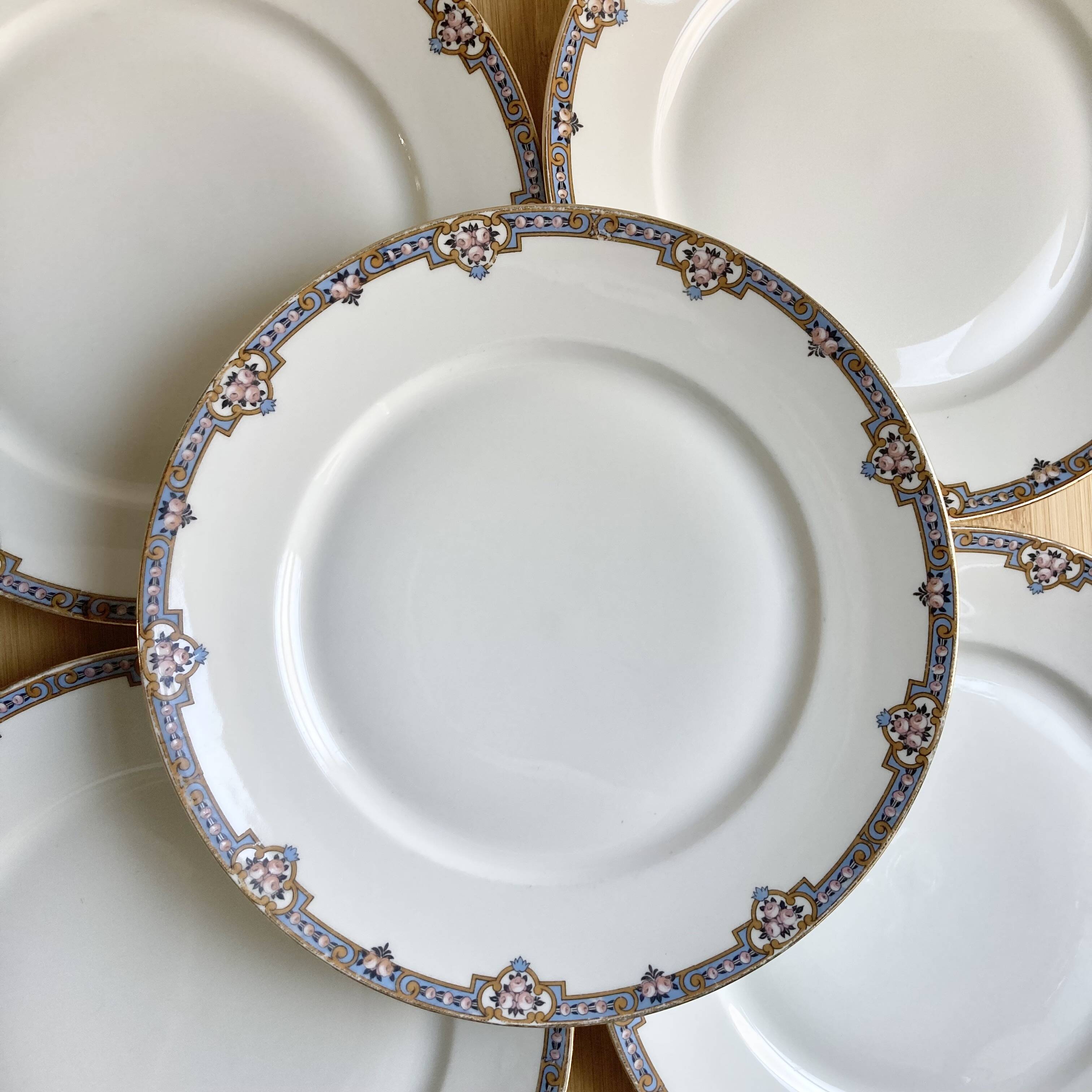 6 assiettes plates porcelaine fine F. Legrand 1920