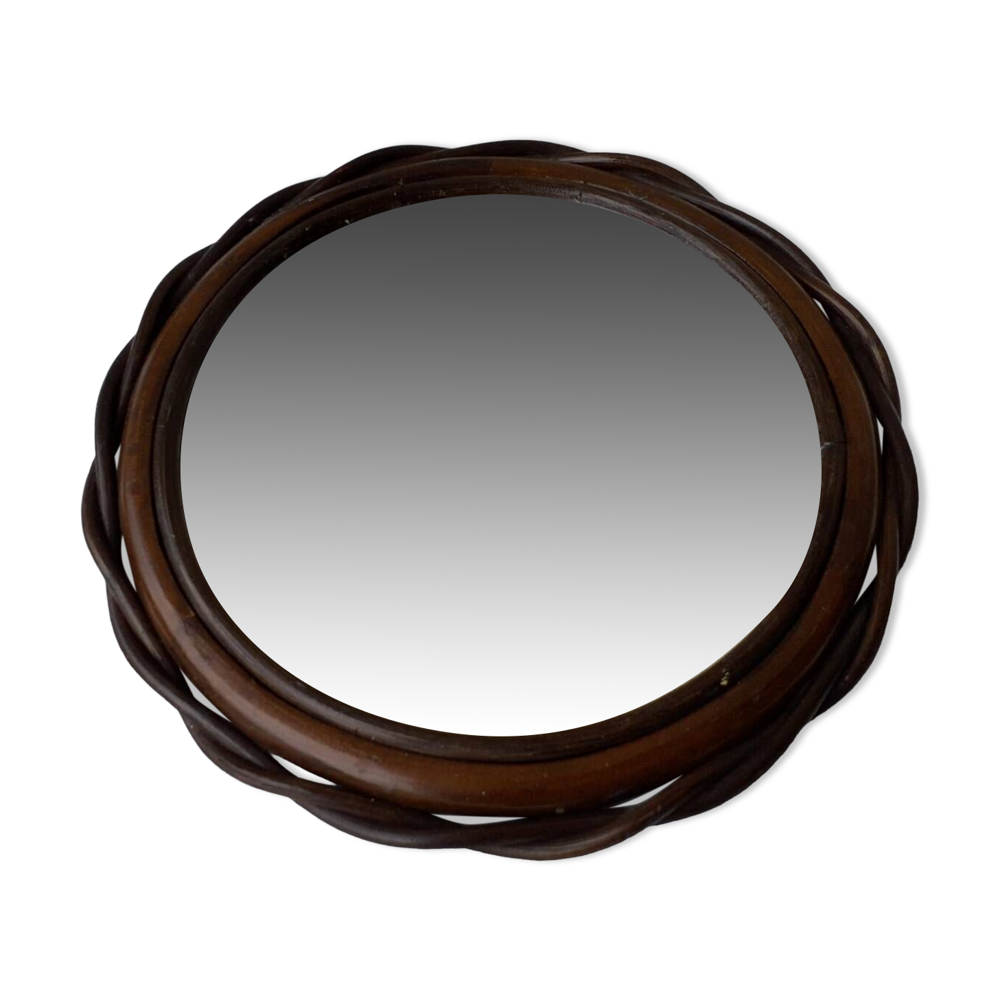 Wood and rattan mirror