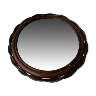 Wood and rattan mirror