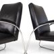 Set of 2 tubular steel Bauhaus Streamline leather armchairs, 1930.