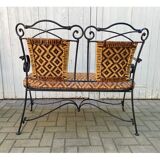 Set of vintage garden furniture sofa wrought iron and wicker, chairs & coffee table vintage 1980
