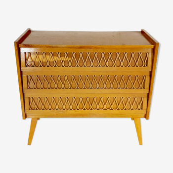 Vintage dresser wood and rattan