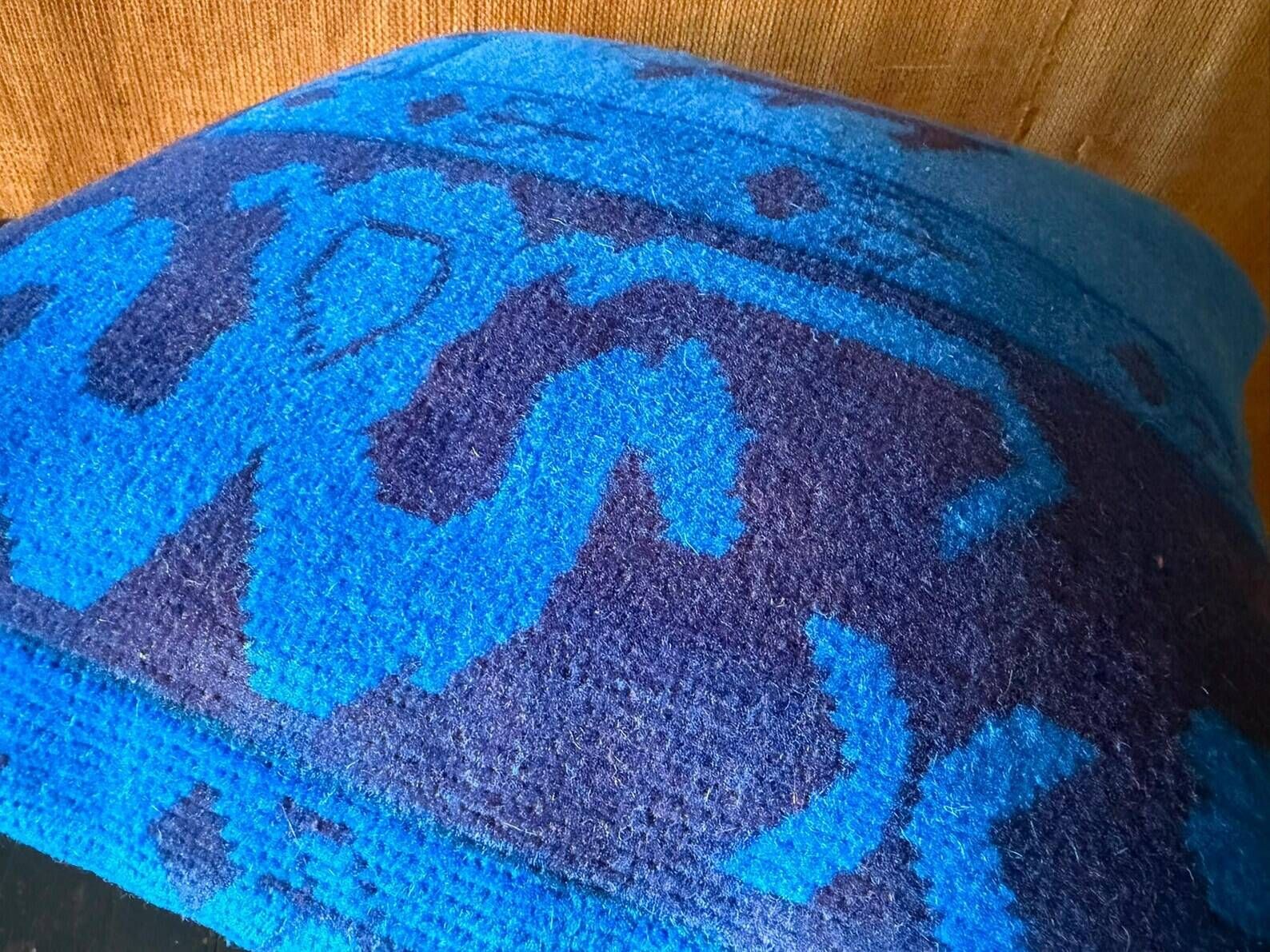 Vessel Motif Rug Cushion, Cobalt Navy Wool, Tribal Kilim Decor 20x20
