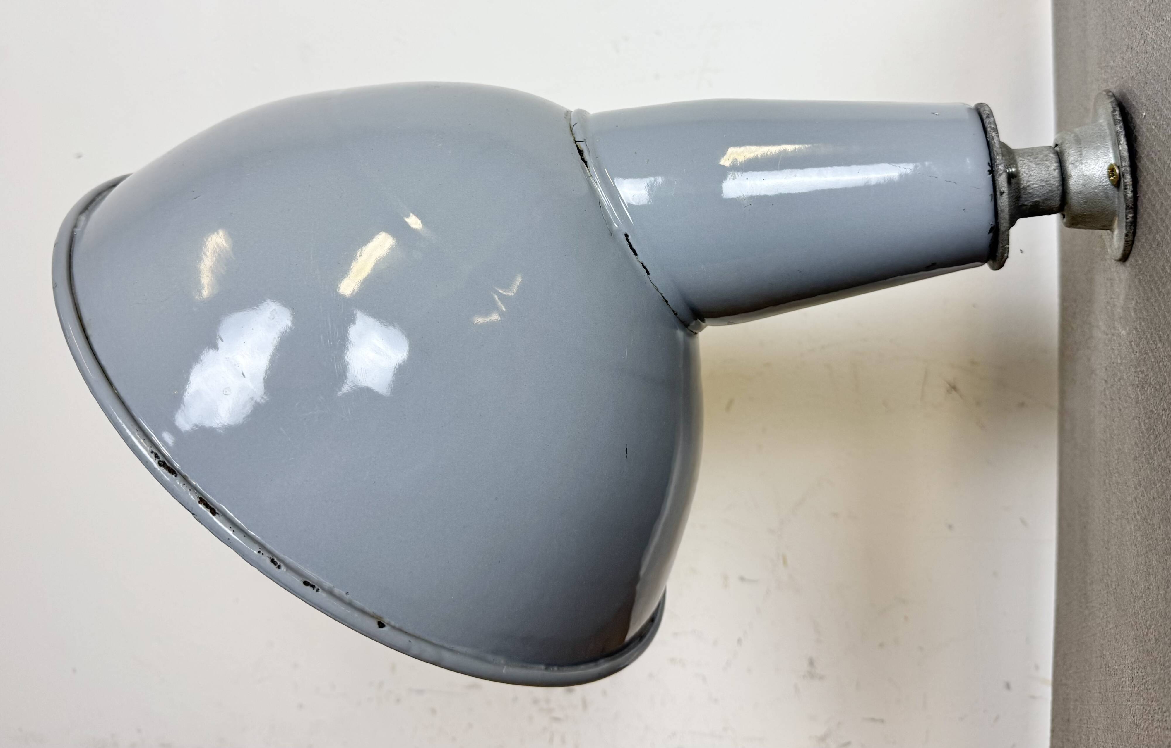 Industrial British Grey Enamel Factory Wall Lamp, 1960s