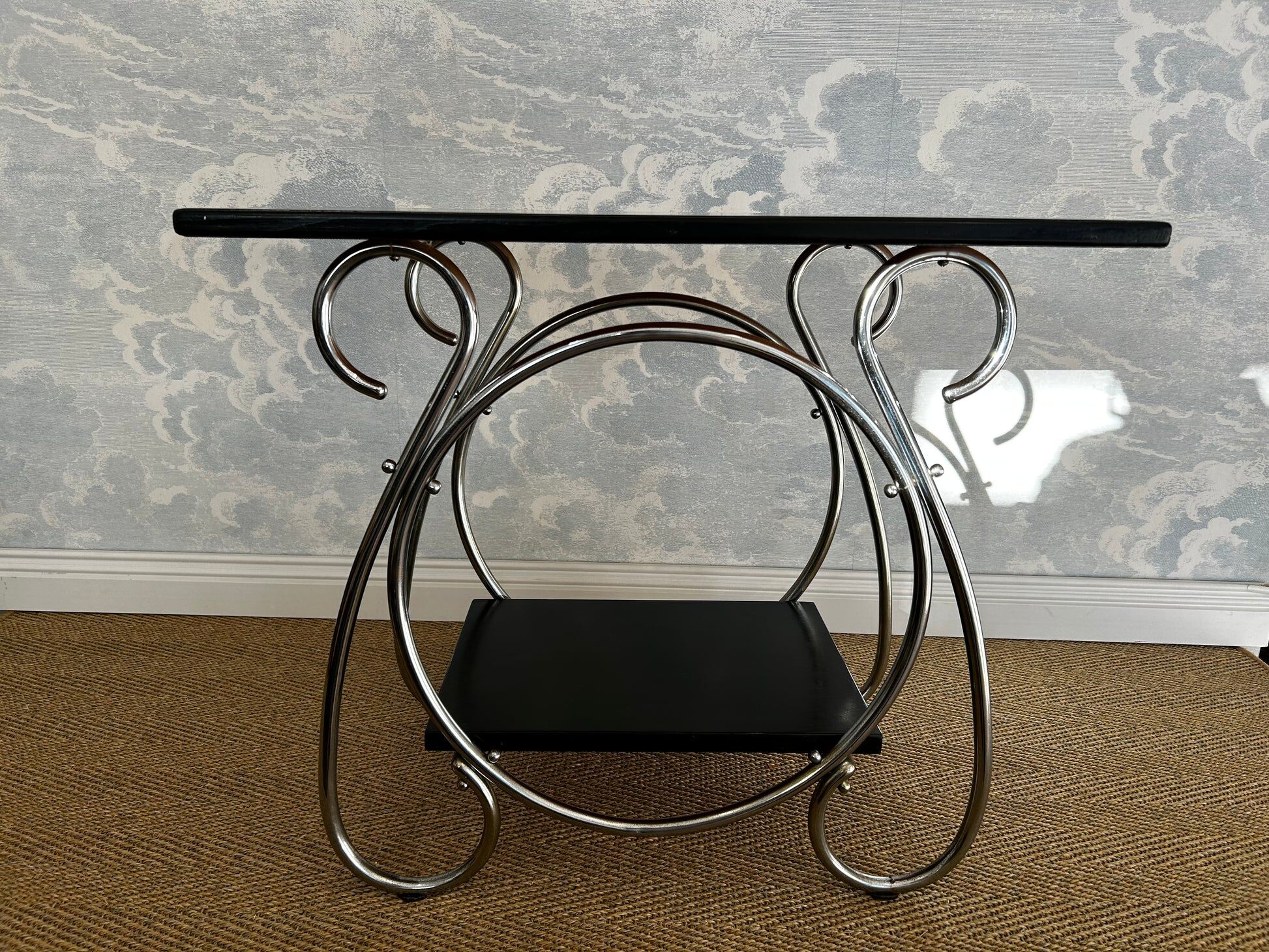 Chrome tubular 2-tiered side table, Art Deco / Bauhaus, Belgium, 1930s
