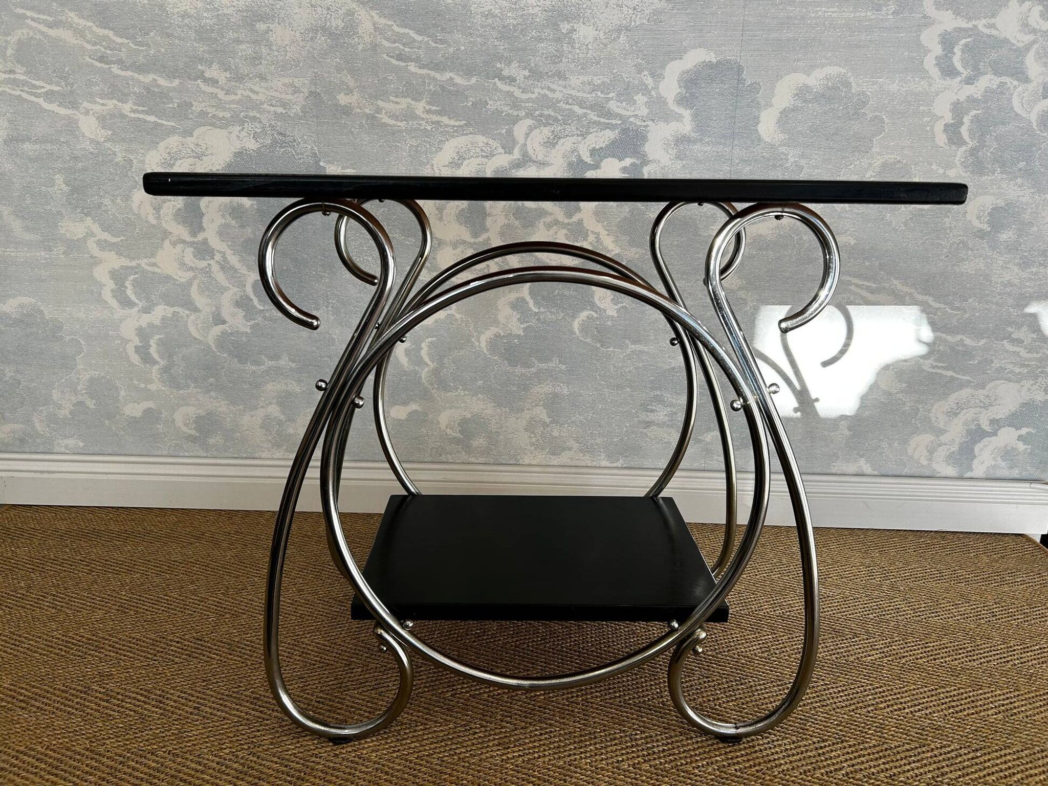 Chrome tubular 2-tiered side table, Art Deco / Bauhaus, Belgium, 1930s