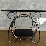 Chrome tubular 2-tiered side table, Art Deco / Bauhaus, Belgium, 1930s