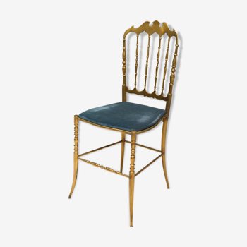 Chaise chiavari en laiton et velours bleu, 1950