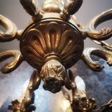 Lustre ancien 8 feux 8 branches en bronze doré Louis XVI TBE