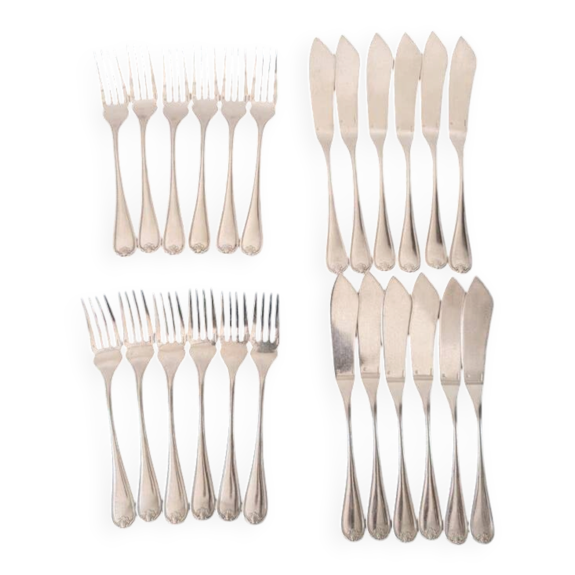 Elegant 24-piece fish service – Marot Bérain pattern in silver-plated metal