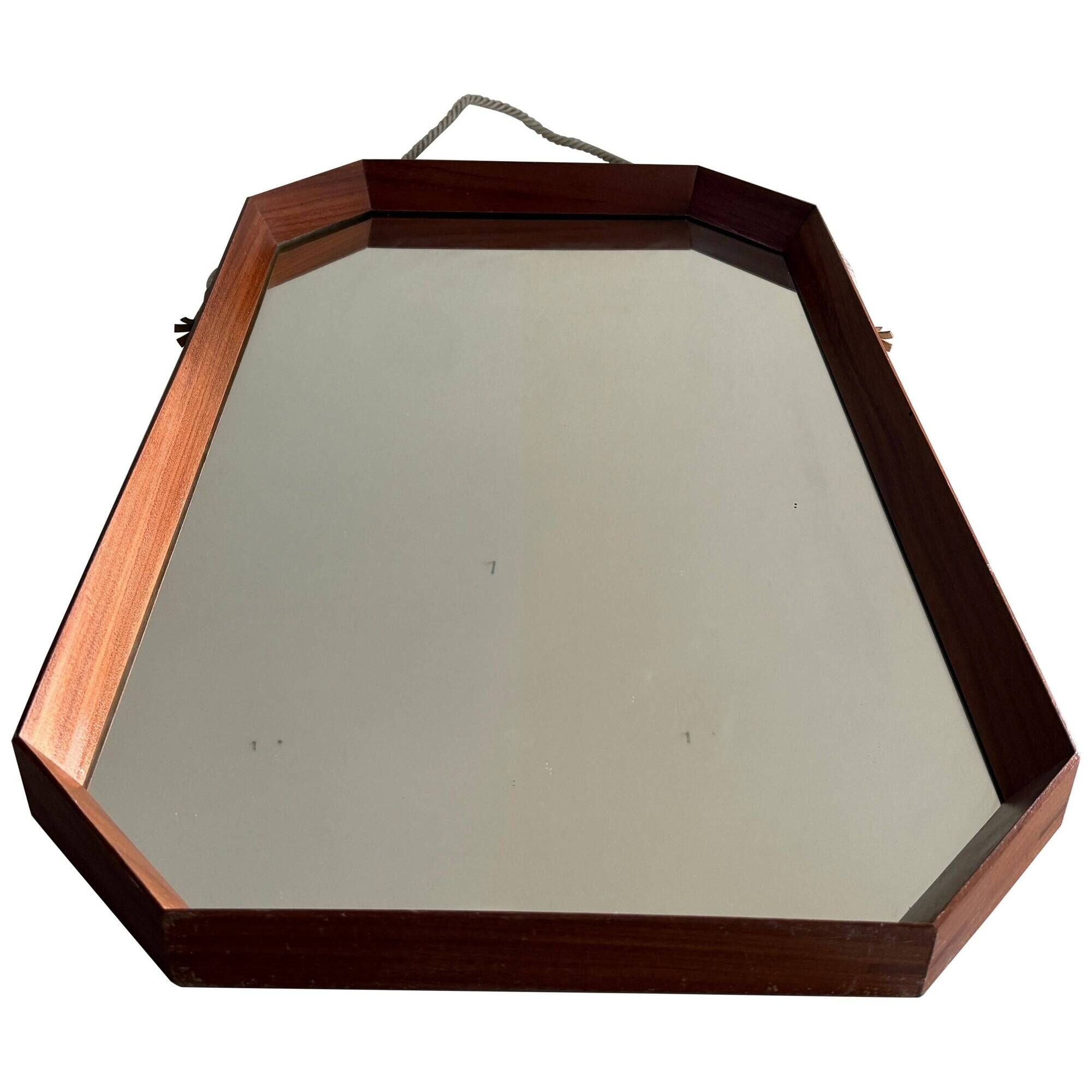 Mid-century rectangular wall mirror in teak, 1960, Italy