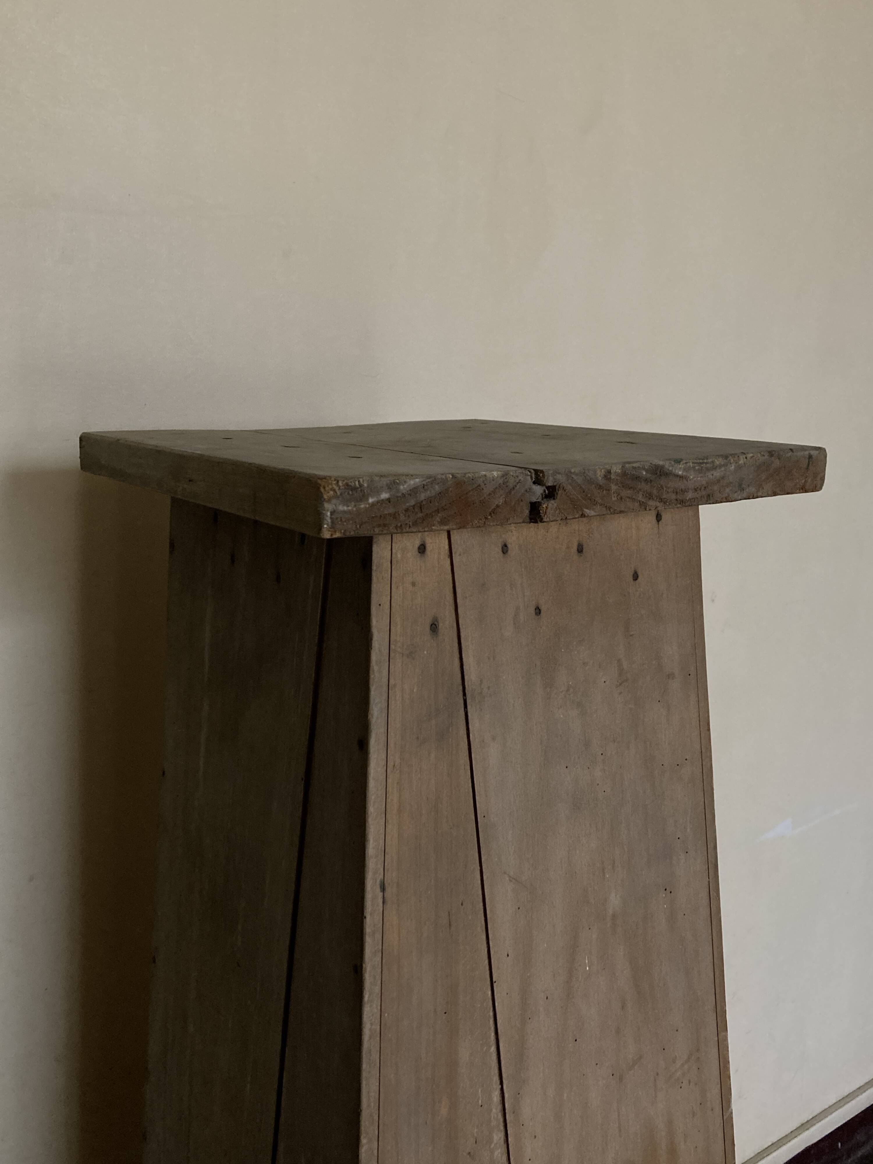 Old neo-classical workshop stool in washed wood h130cm