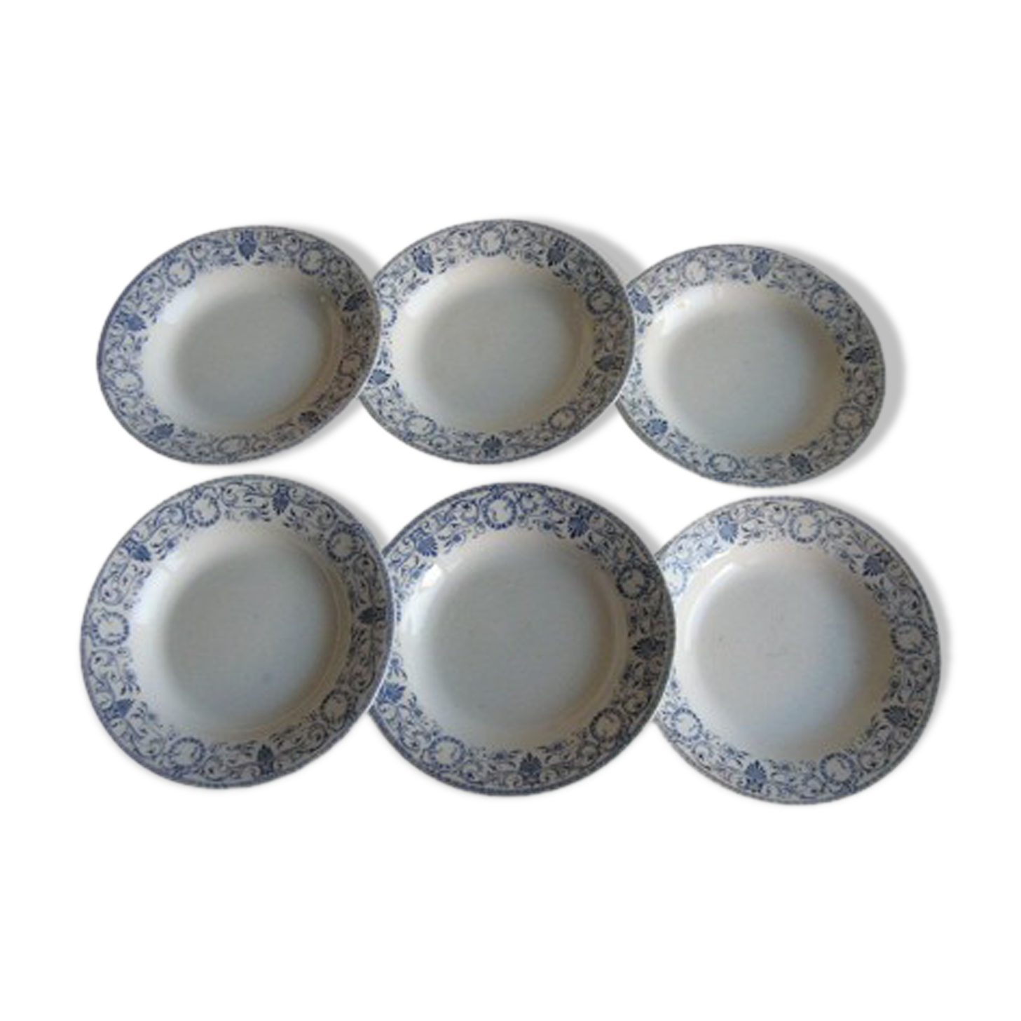 Lot of 6 flat plates earthenware Creil Montereau décor Marie Louise