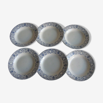 Lot de 6 assiettes plates faïence Creil Montereau décor Marie Louise