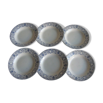 Lot de 6 assiettes plates faïence Creil Montereau décor Marie Louise