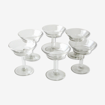 6 old champagne glasses vintage model glass square feet design
