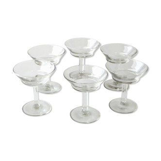 6 old champagne glasses vintage model glass square feet design