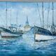 Marine, oil on canvas "Bâteaux les sables d'Olonne" signed Rossini