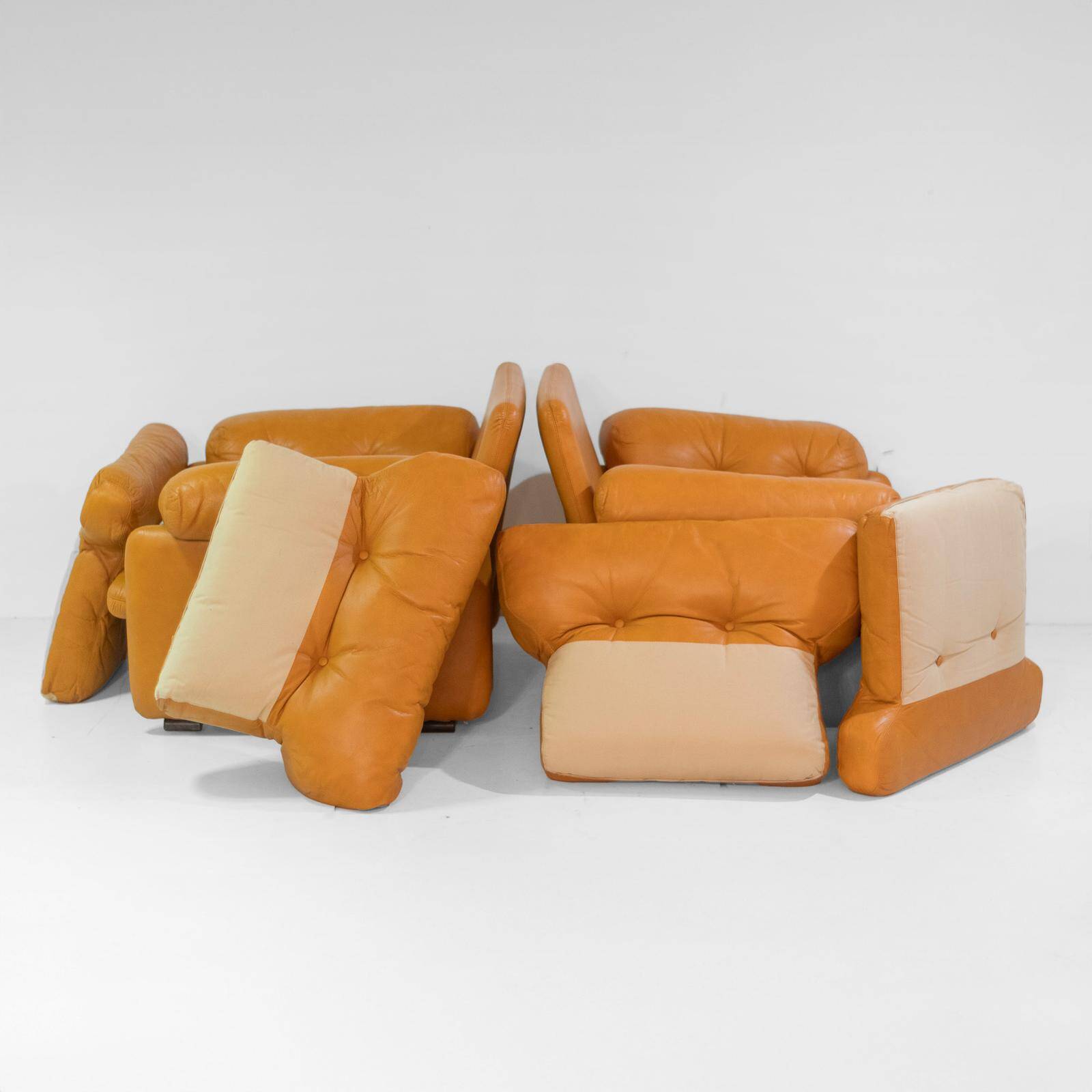 Vintage Coronado Brown Leather Living Room Set Tobia Scarpa Labeled C&B Ita