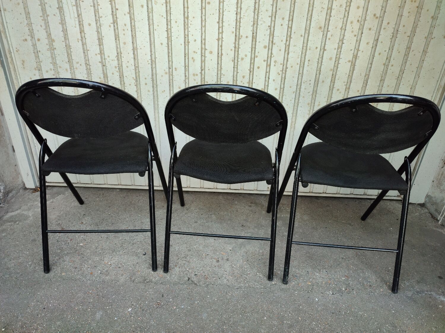 3 folding chairs bergeraul samba vintage black metal fabrics