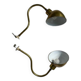 Pair of exterior or interior wall lights in gilded metal, 60s/80s