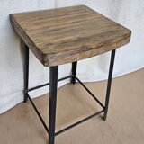 Old workshop stool in wood + wrought iron