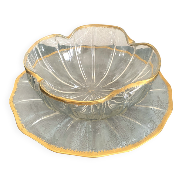 Service coupe et plateau Cristal de Daum Nancy modèle Ducal peigné à l’or