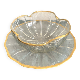Service coupe et plateau Cristal de Daum Nancy modèle Ducal peigné à l’or